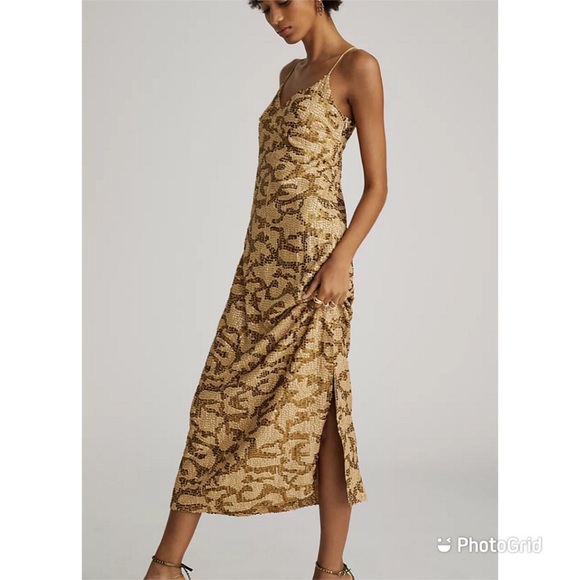 Anthropologie Gold Sequined Slip Midi Dress - NWT - Picture 5 of 13